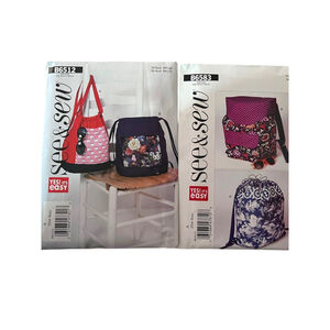 Butterick See & Sew B6512 & B6583 Lined Backpacks Tote Bags New UNCUT Patterns